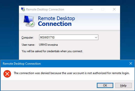 Access Denied Error when attempting to remote into a CoreImage system