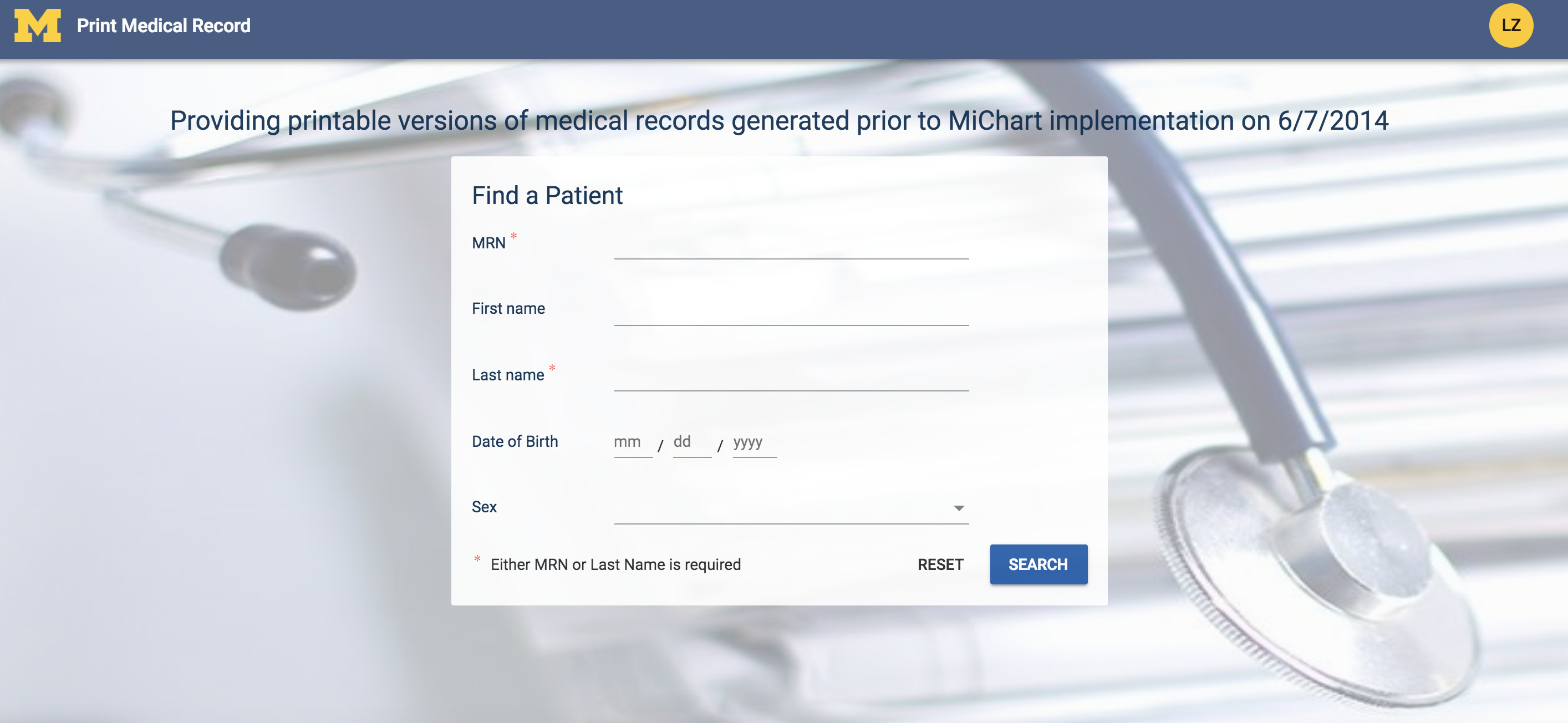 Find a patient screen