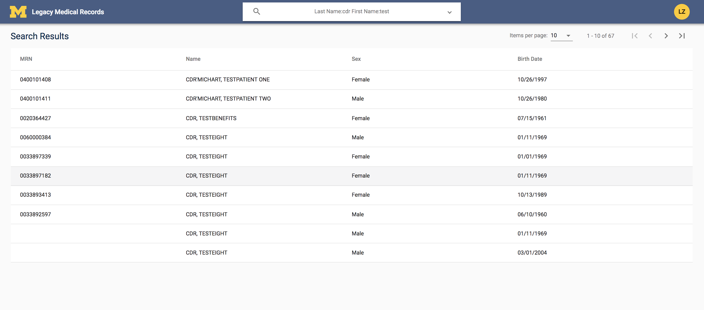 Example Search Result data