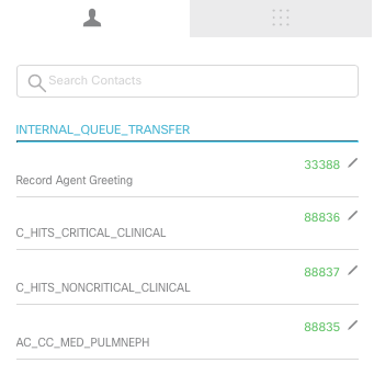 Michigan Medicine contact list to select an agent or service to transfer the call.