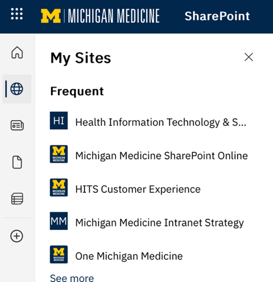 Image of My Sites section of SharePoint