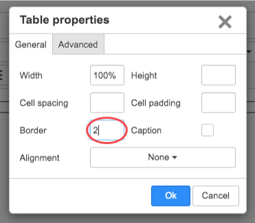 Table properties