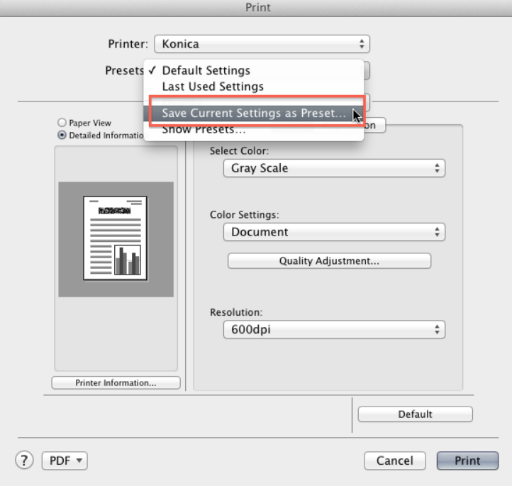 Save Current Settings as Preset