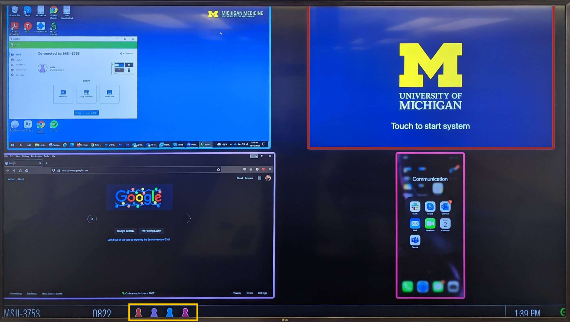 Note: different user screens correspond with the different color user-icons at the bottom