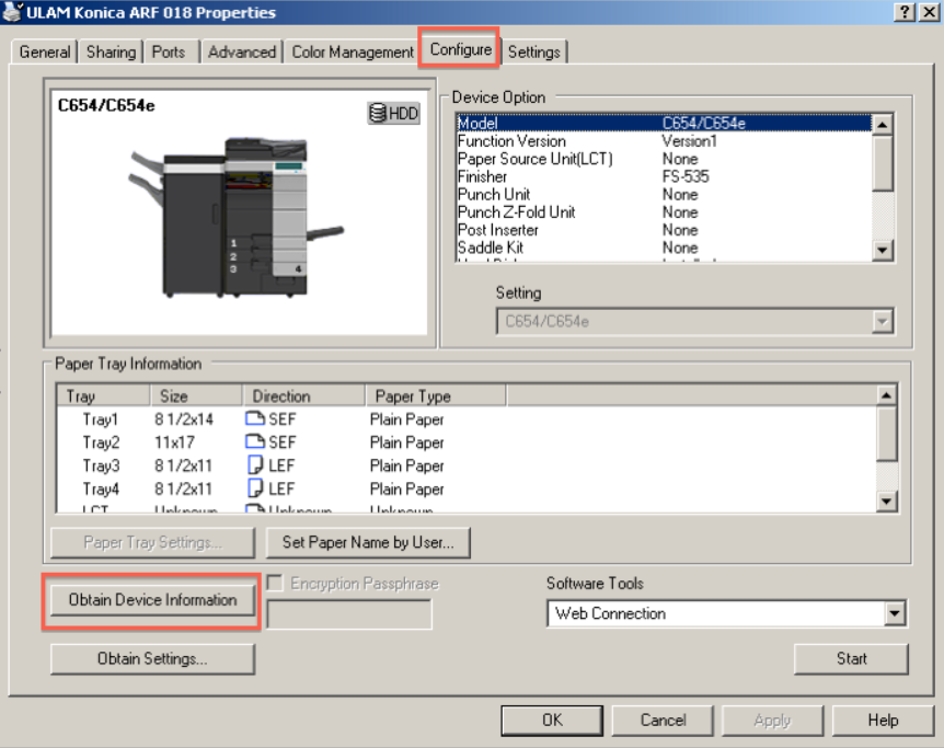 Properties Dialogue Window