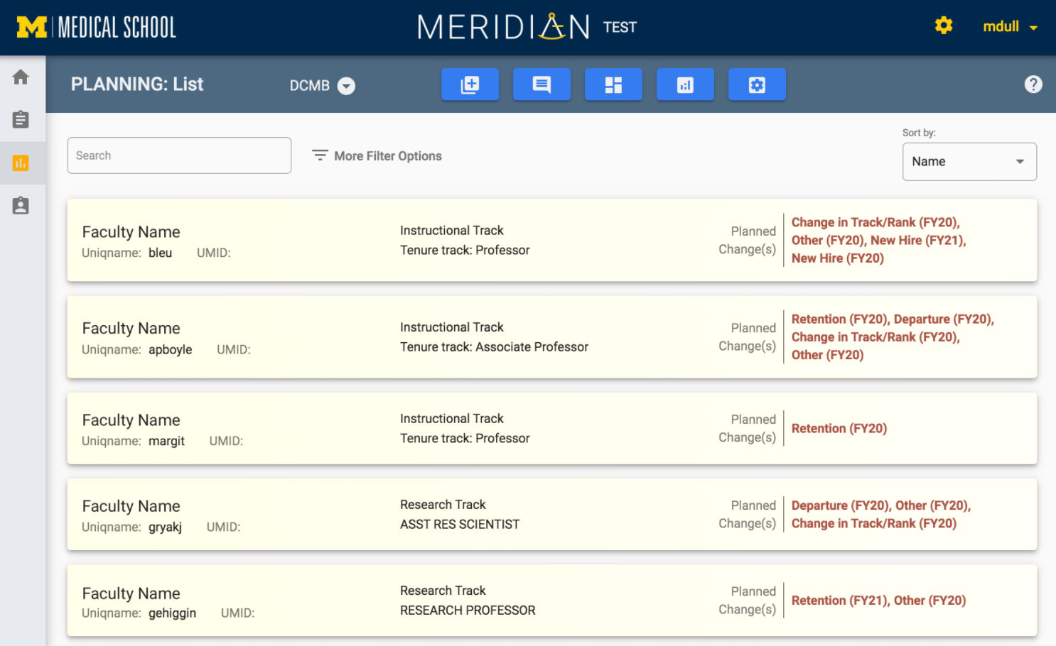 Meridian Faculty Planning List Page