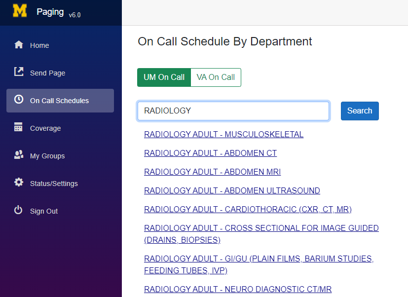 On Call Schedules Search