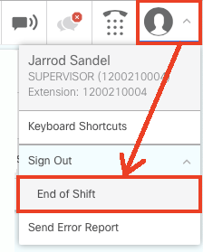 Selecting End of Shift in the profile menu will complete the logout process.