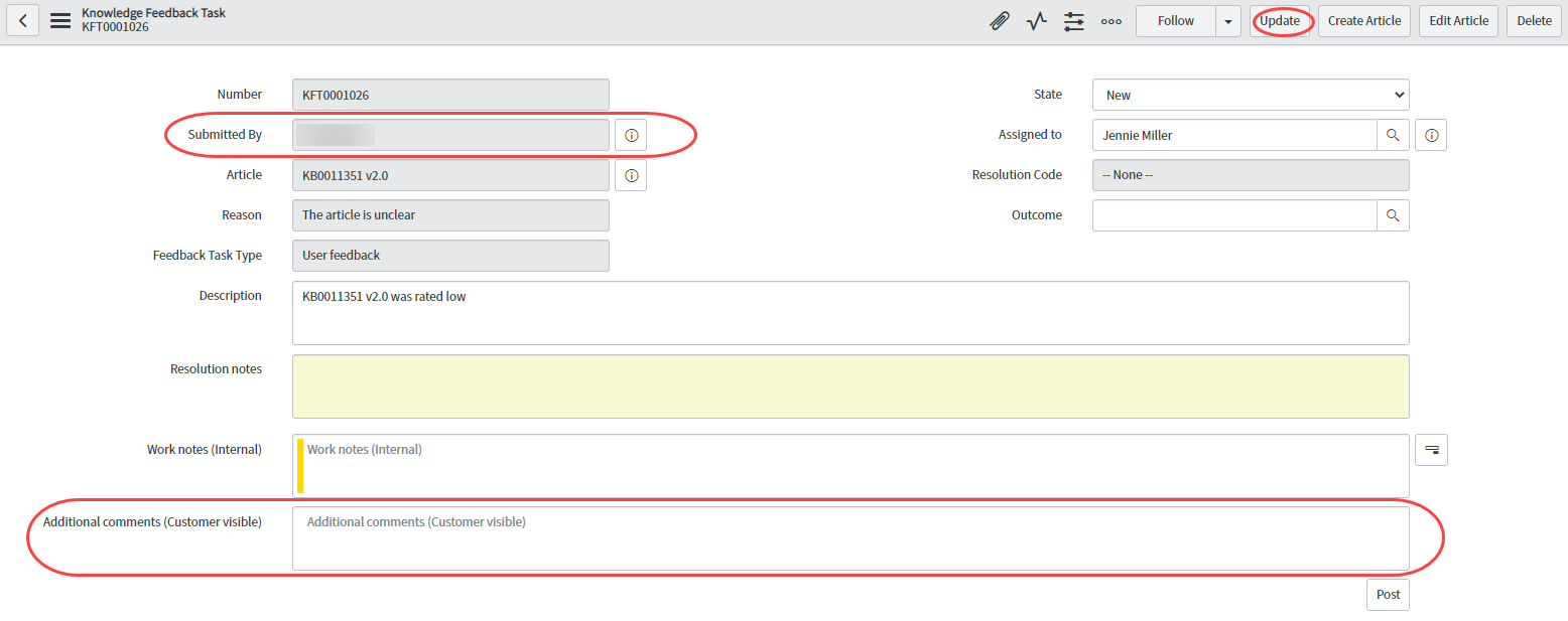 - ServiceNow - Knowledge Feedback Tasks - Knowledge Portal