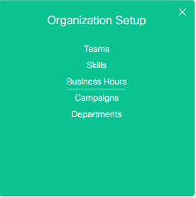 Organization Setup menu, selecting Business Hours.