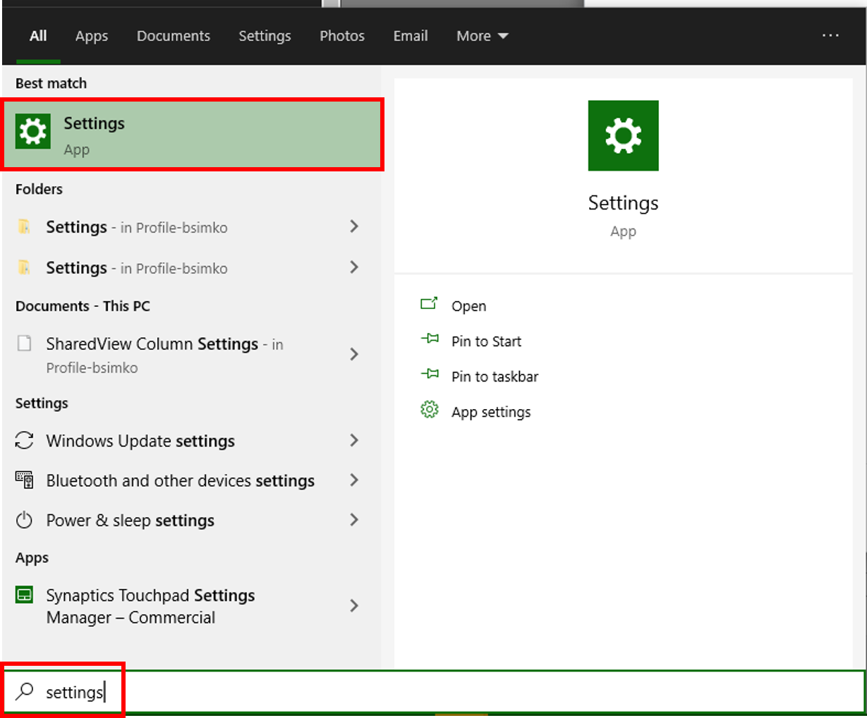 location of settings 