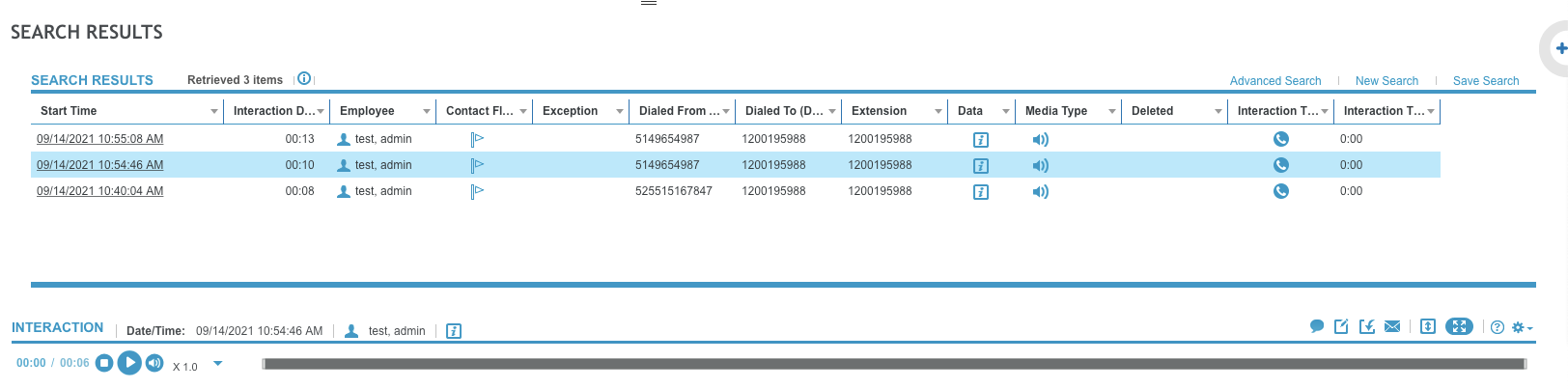 The recording menu can be used to select an interaction and preview or download the recording.