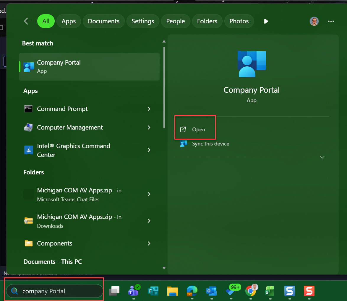Windows Search for Company Portal