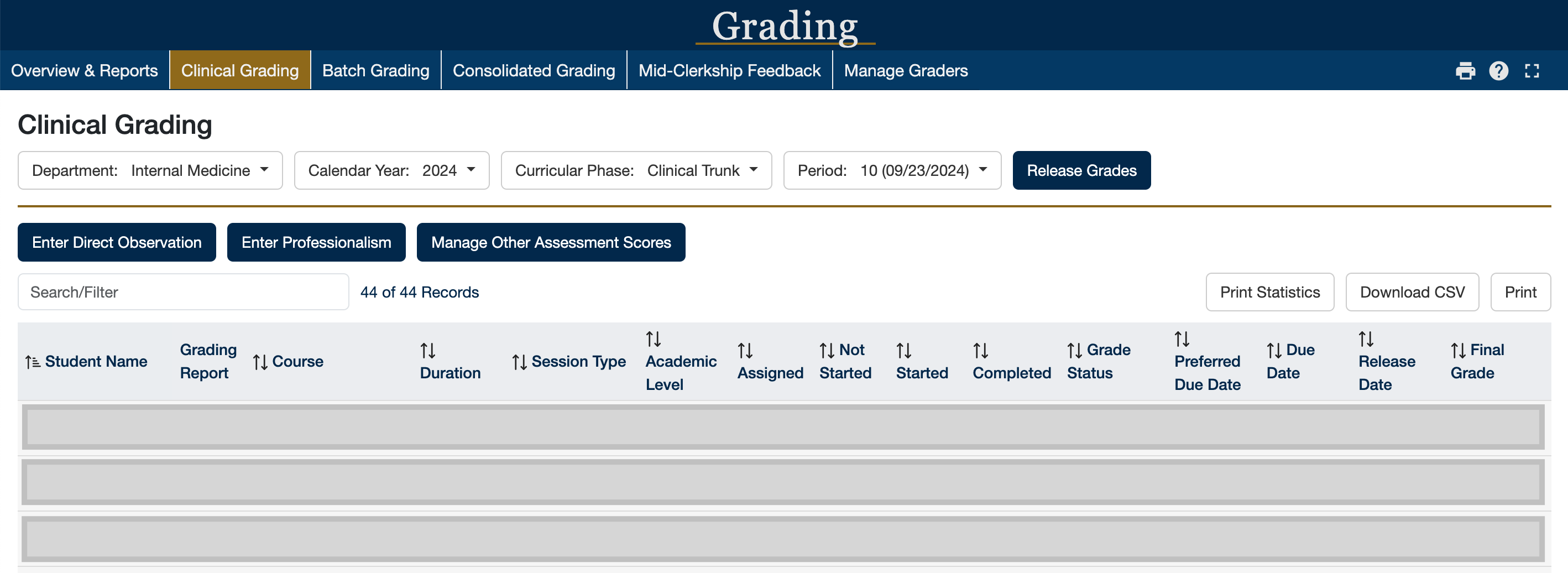 Clinical Grading screenshot