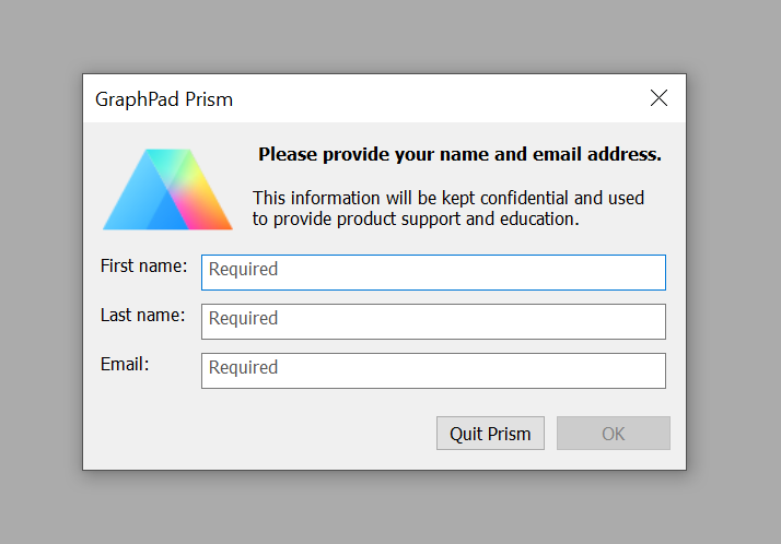 GraphPad Prism registration steps for CoreImage Windows