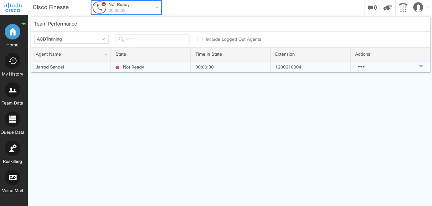 Once logged in, the Cisco Finesse desktop displays as shown here.