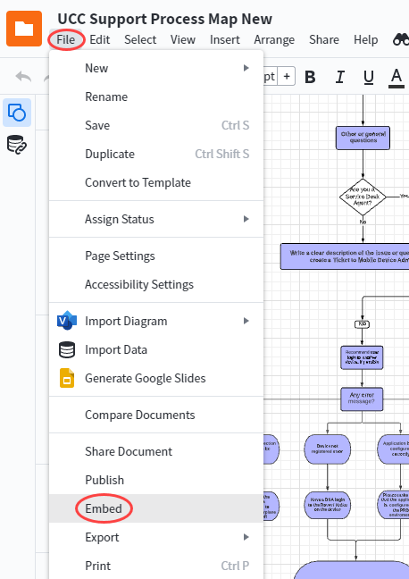 Select Embed from the File Menu