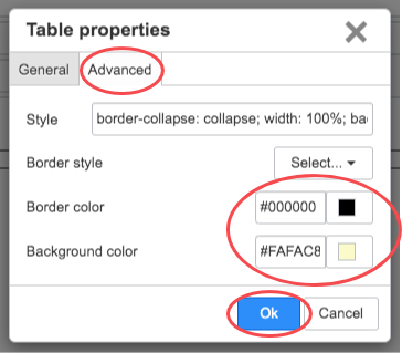 Advanced table properties