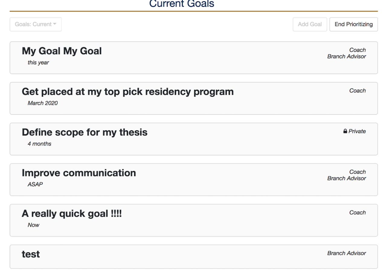 Goals on Dashboard