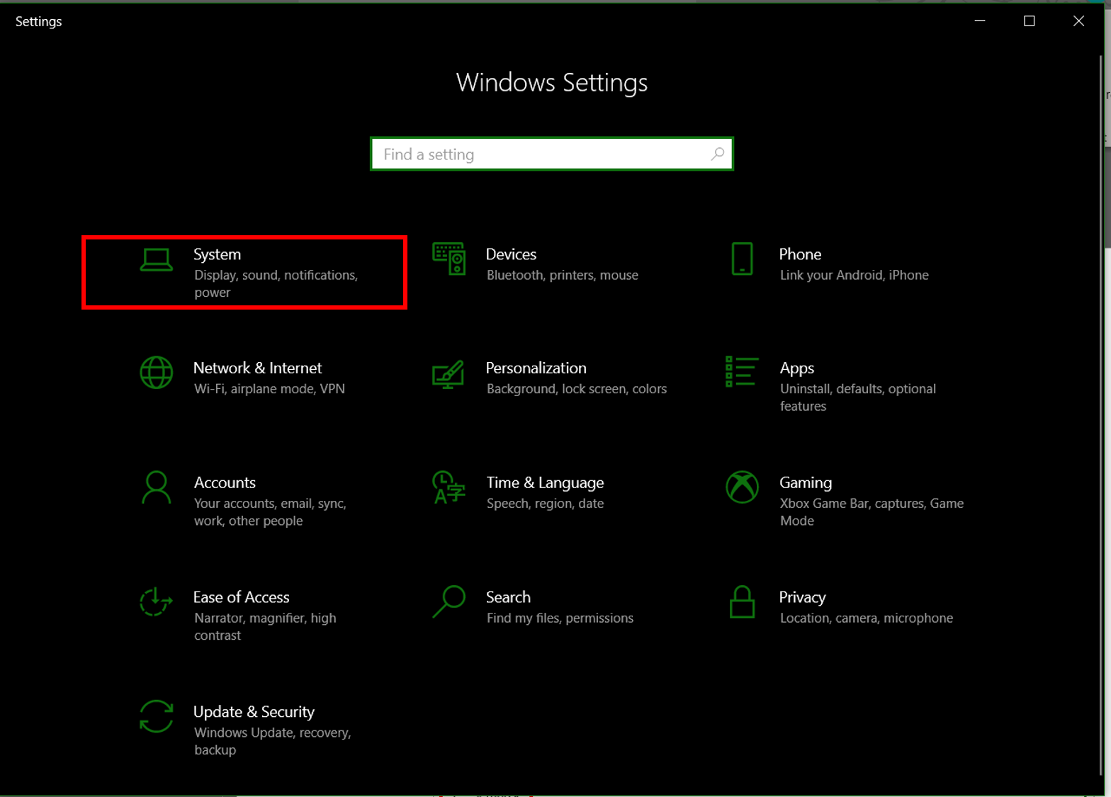 location of display settings