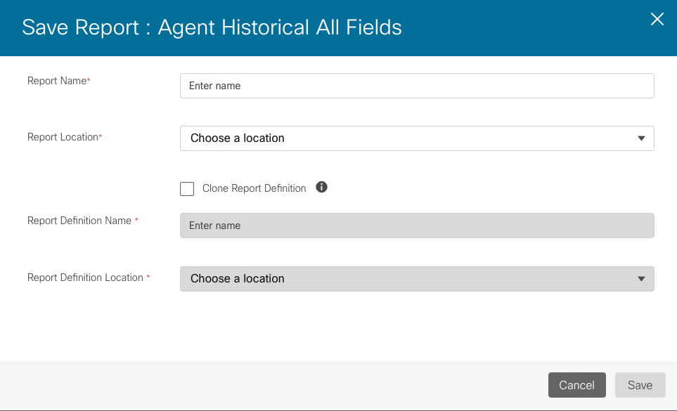 Fill in the new report's details in the Save Report dialog box