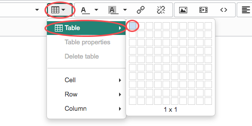 Create a one-by-one table