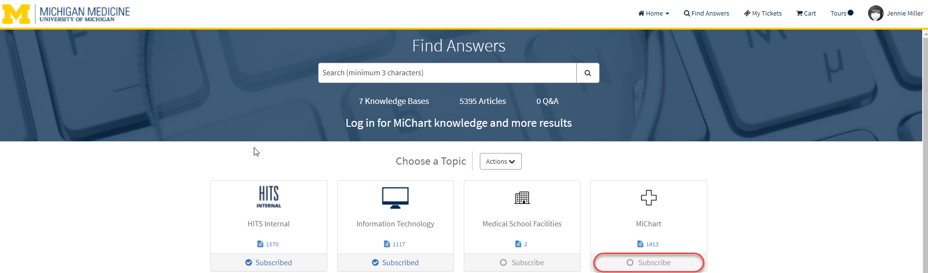 Subscribe Button on the Find Answers Page