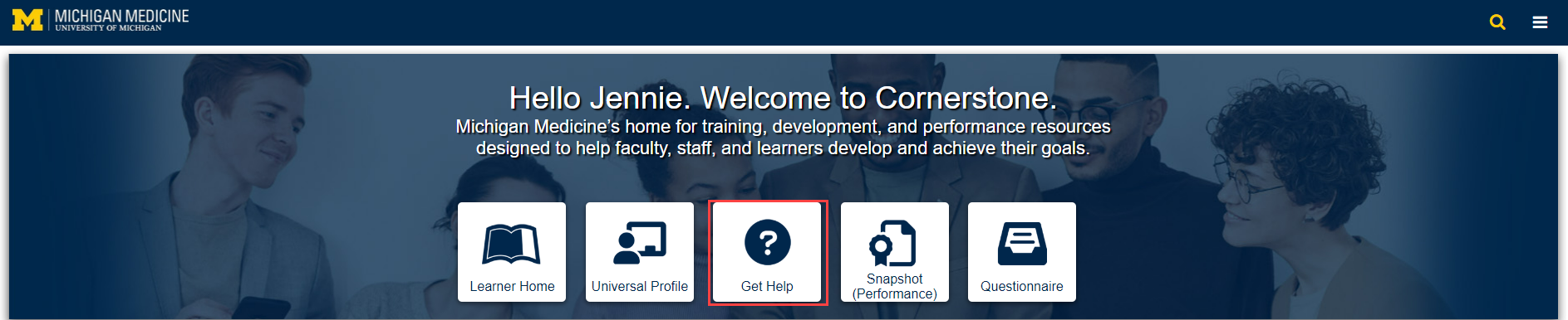Get Help button on Cornerstone home page