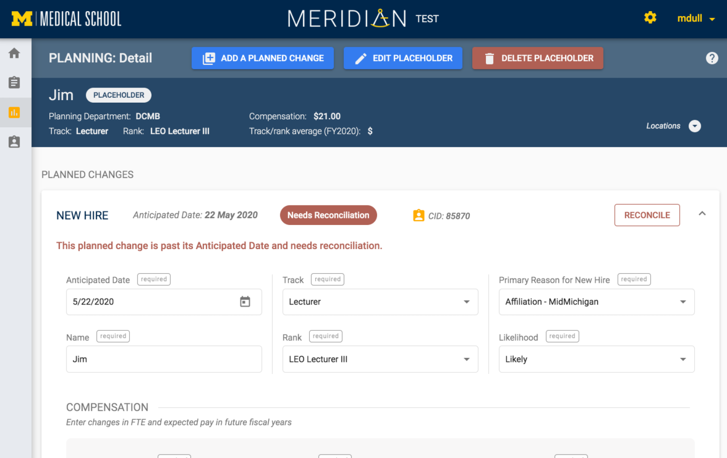 Meridian Faculty Planning Detail Page