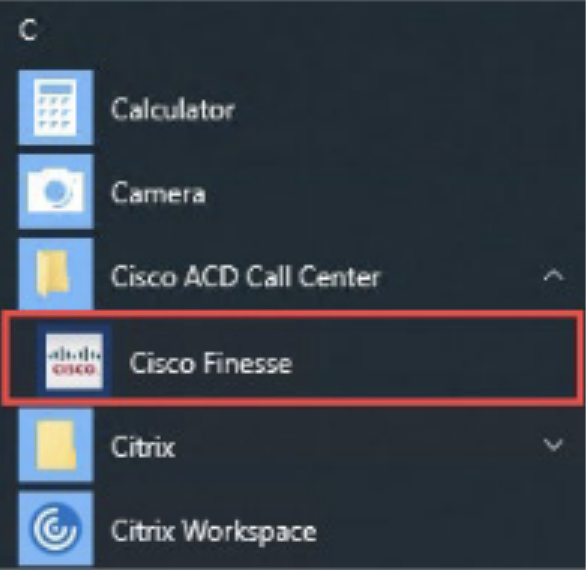 Cisco Finesse shortcut in a CoreImage start menu.