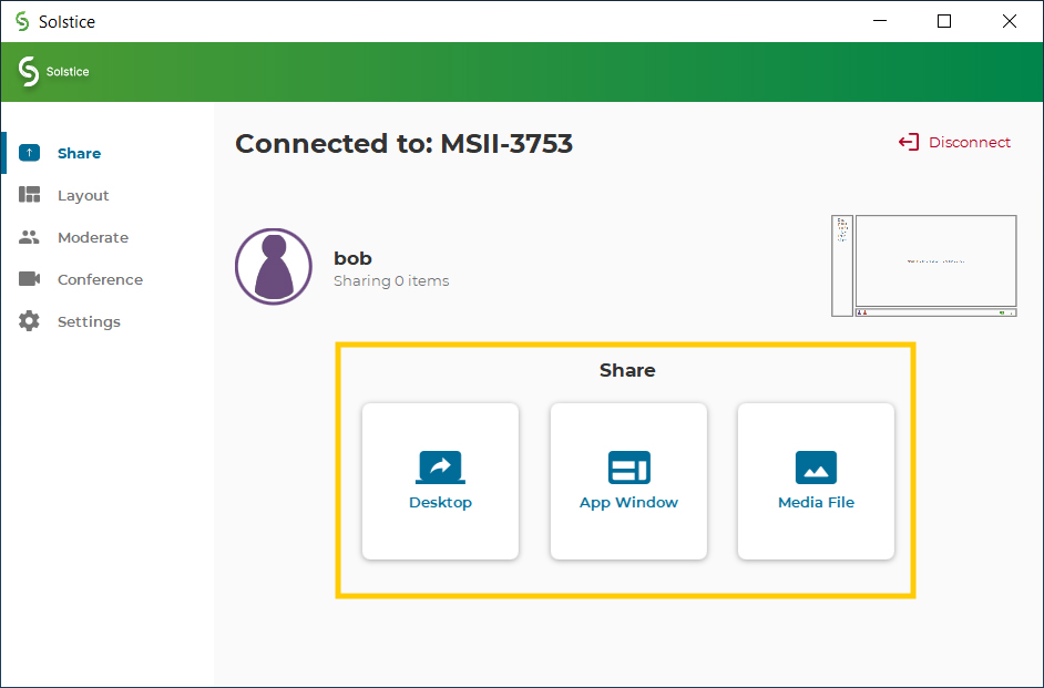 Select the type of content you wish to share wirelessly on the Solstice display